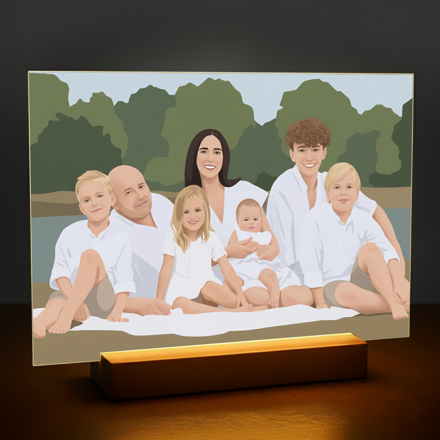Familie wie in einer Illustration gezeichnet – Acrylglas-Porträt für Eltern