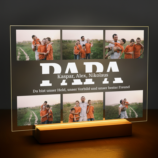 Schriftzug PAPA mit Fotocollage – personalisierter Glasdruck