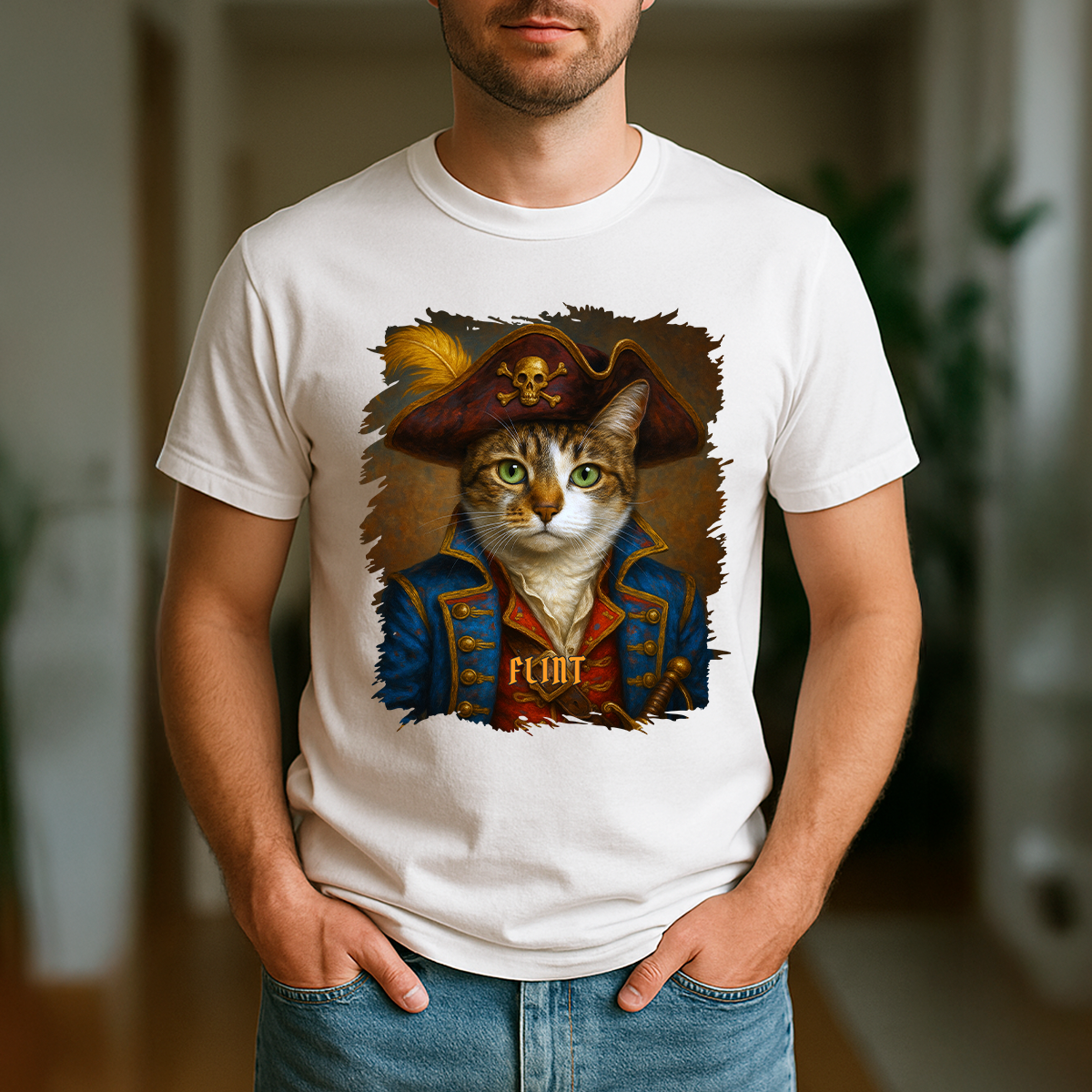 Katze als Pirat – Herren T-Shirt mit Aufdruck für Katzenfans