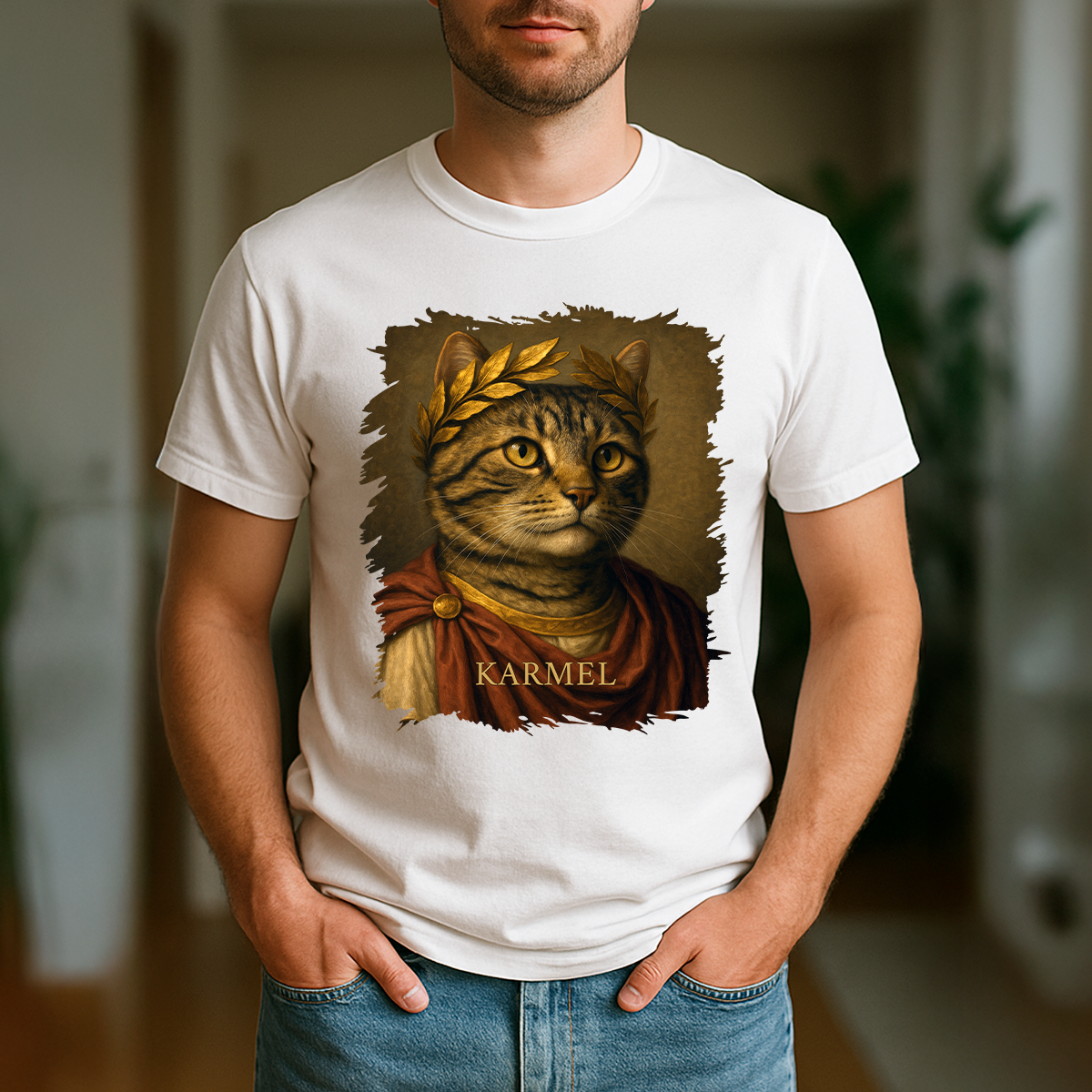 Katze wie Julius Cäsar – personalisiertes Herren-T-Shirt für Katzenliebhaber