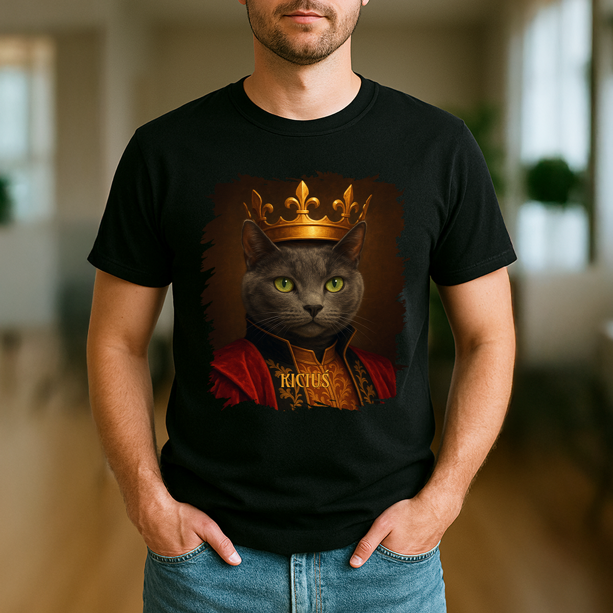 Königliche Katze – Herren-T-Shirt mit Aufdruck für Katzenliebhaber