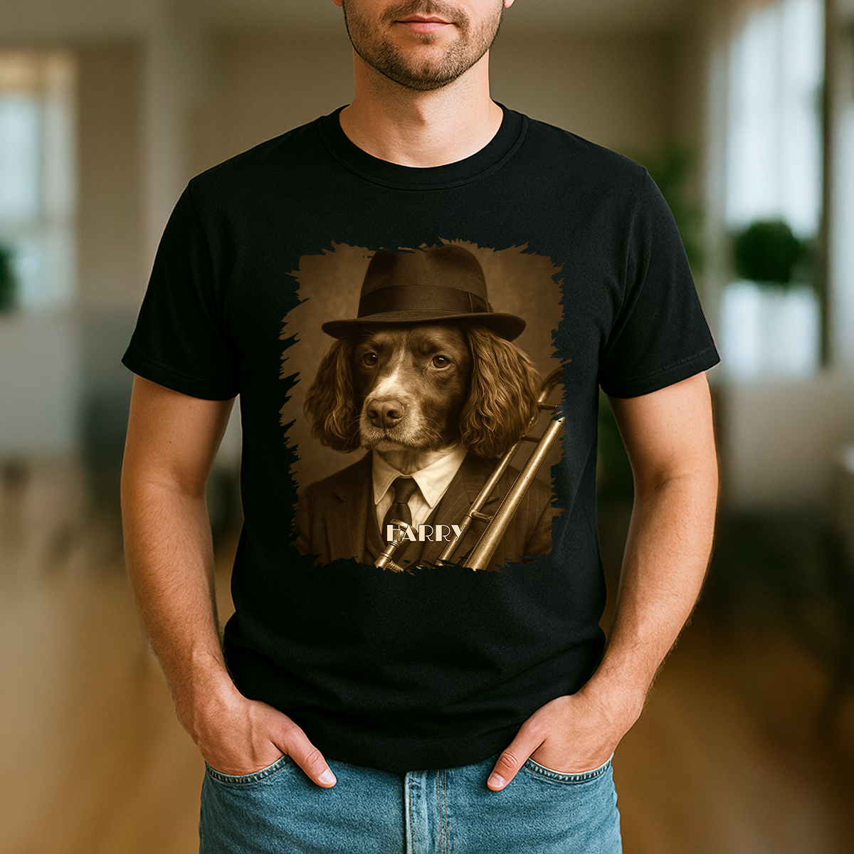 Hund als Musiker – Damen-T-Shirt mit Aufdruck für Hundefans