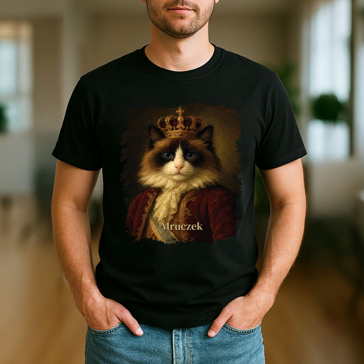 Katze als Herrscher – personalisiertes Herren-T-Shirt für Katzenliebhaber