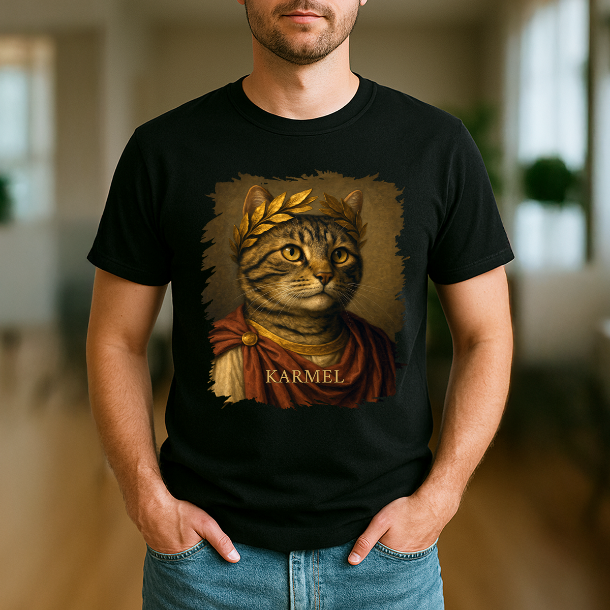 Katze wie Julius Cäsar – personalisiertes Herren-T-Shirt für Katzenliebhaber