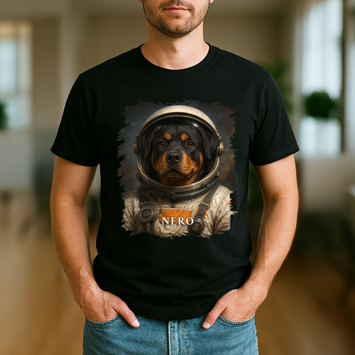 Hund als Astronaut – Herren-T-Shirt mit Aufdruck für Hundefans