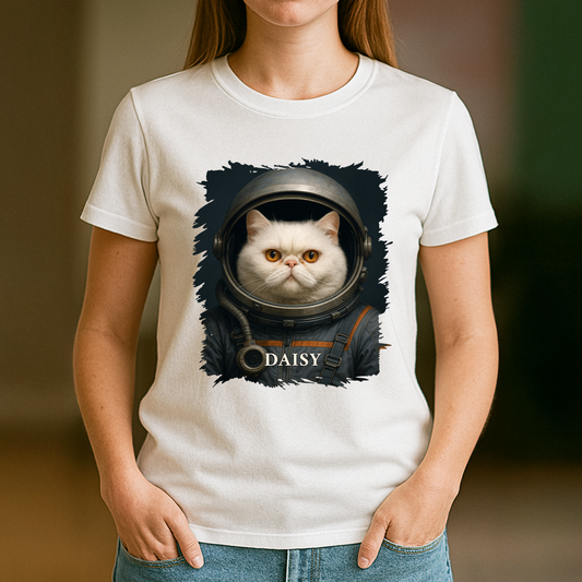Katze als Astronaut – Damen-T-Shirt mit Aufdruck für Katzenliebhaber