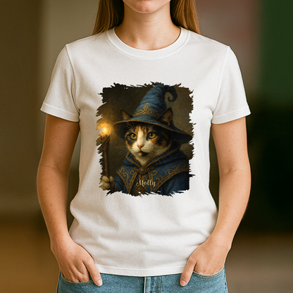Zaubererkatze - Damen T-Shirt mit Druck für Katzenliebhaberinnen