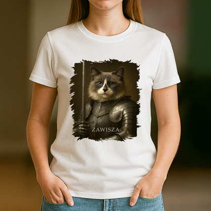 Ritterkatze – Damen-T-Shirt mit Aufdruck für Katzenliebhaber