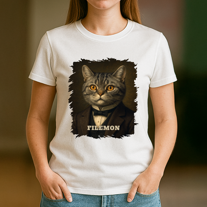 Elegante Katze – personalisiertes Damen-T-Shirt für Katzenliebhaberinnen