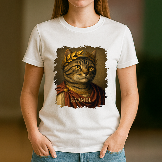 Katze wie Julius Cäsar – personalisiertes Damen-T-Shirt für Katzenliebhaberinnen