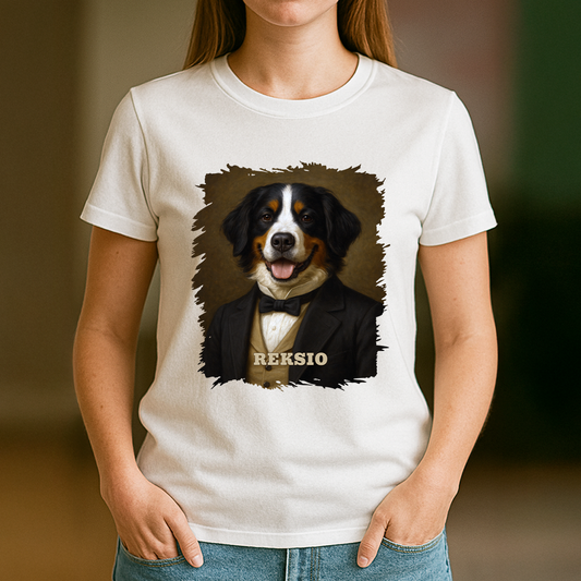 Hund im Anzug – personalisiertes Damen-T-Shirt für Hundeliebhaberinnen