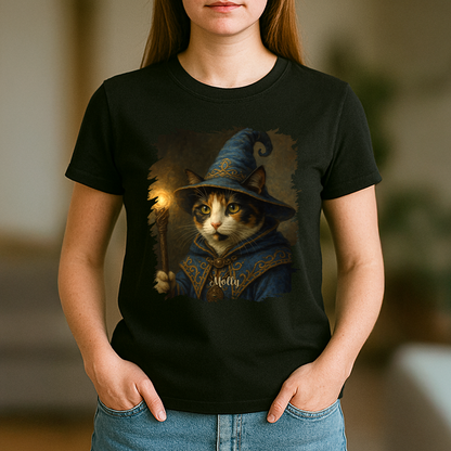 Zaubererkatze - Damen T-Shirt mit Druck für Katzenliebhaberinnen