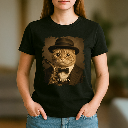 Musikerkatze – Damen-T-Shirt mit Aufdruck für Katzenliebhaber