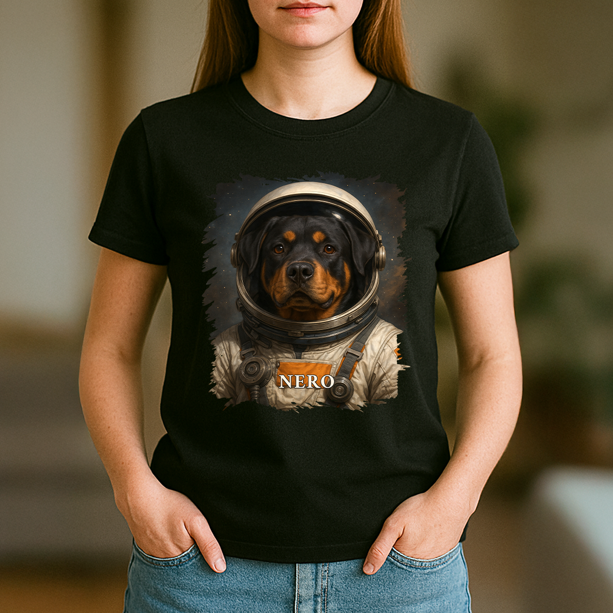 Astronautenhund – Damen-T-Shirt mit Aufdruck für Hundefans