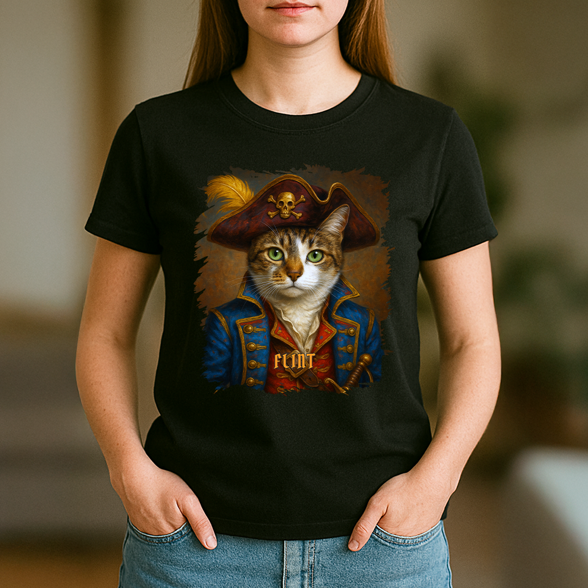 Piratkatze – Damen-T-Shirt mit Aufdruck für Katzenfans