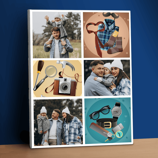 Collage aus 3 Fotos mit Papa – personalisierter Leinwanddruck - Emmygift.de