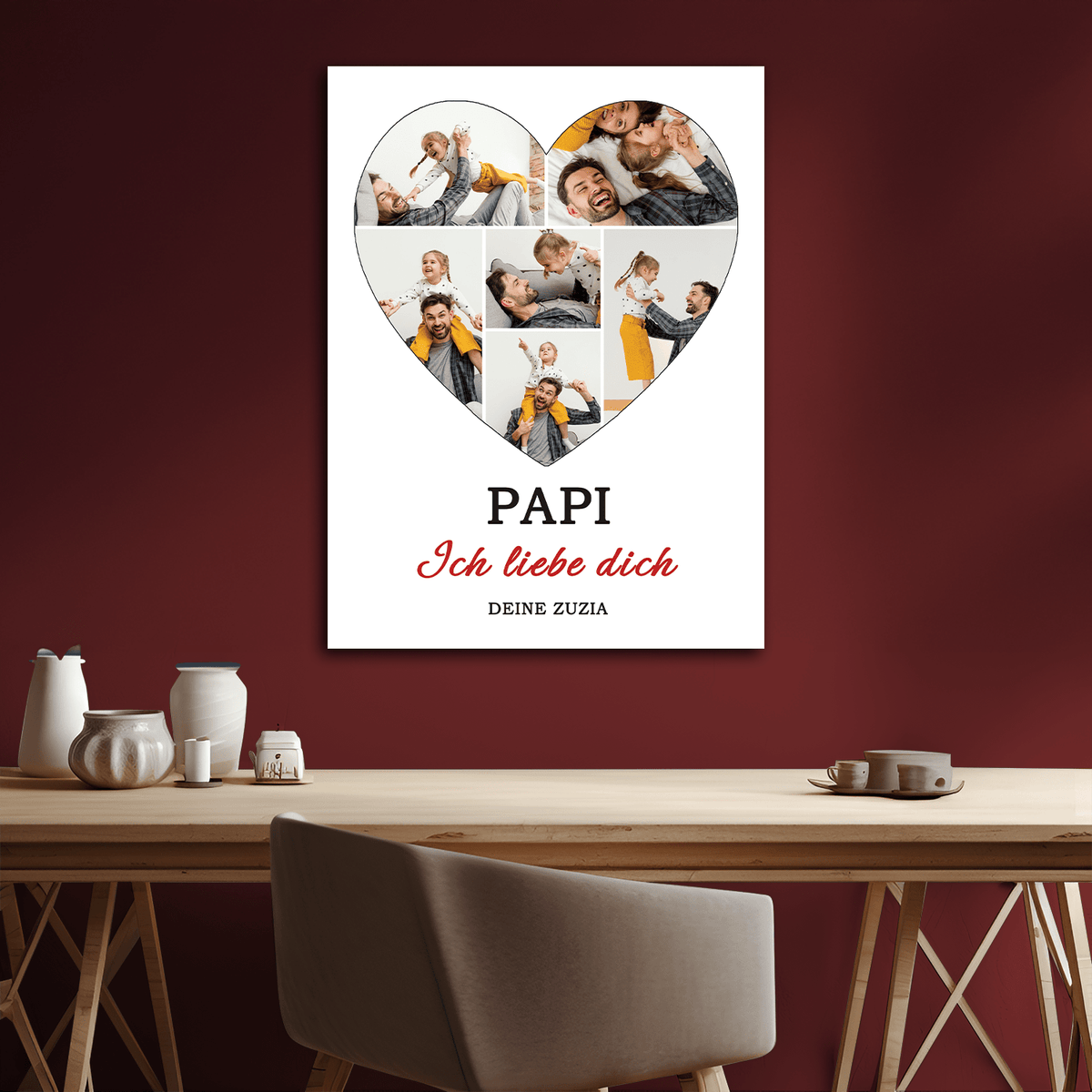 Collage mit Herz und Text – personalisierter Leinwanddruck - Emmygift.de