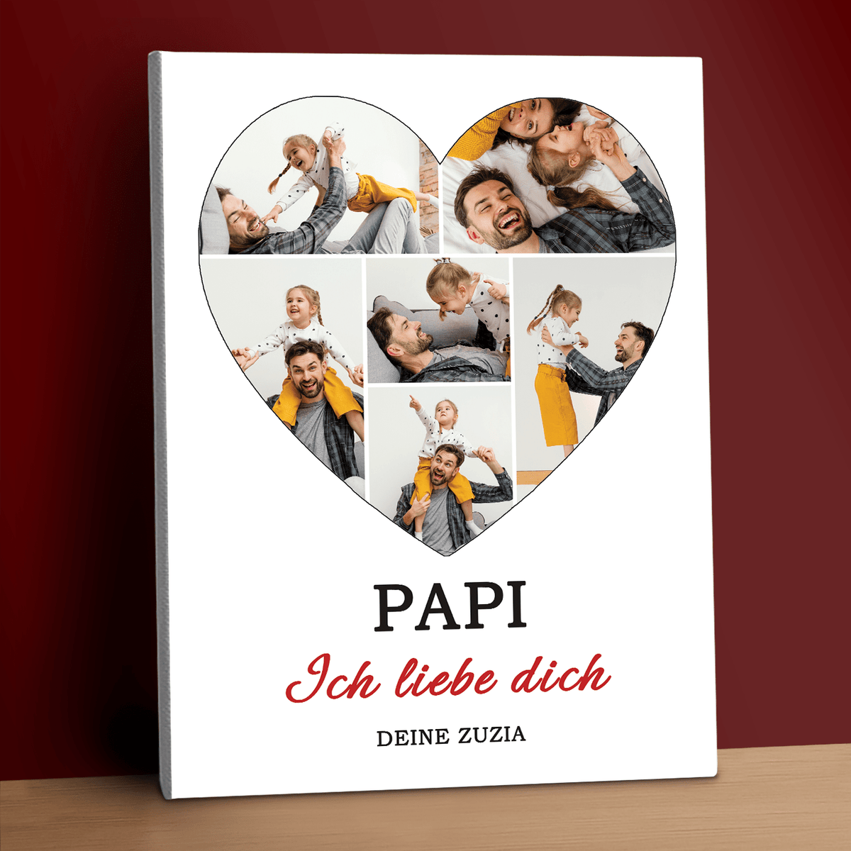 Collage mit Herz und Text – personalisierter Leinwanddruck - Emmygift.de
