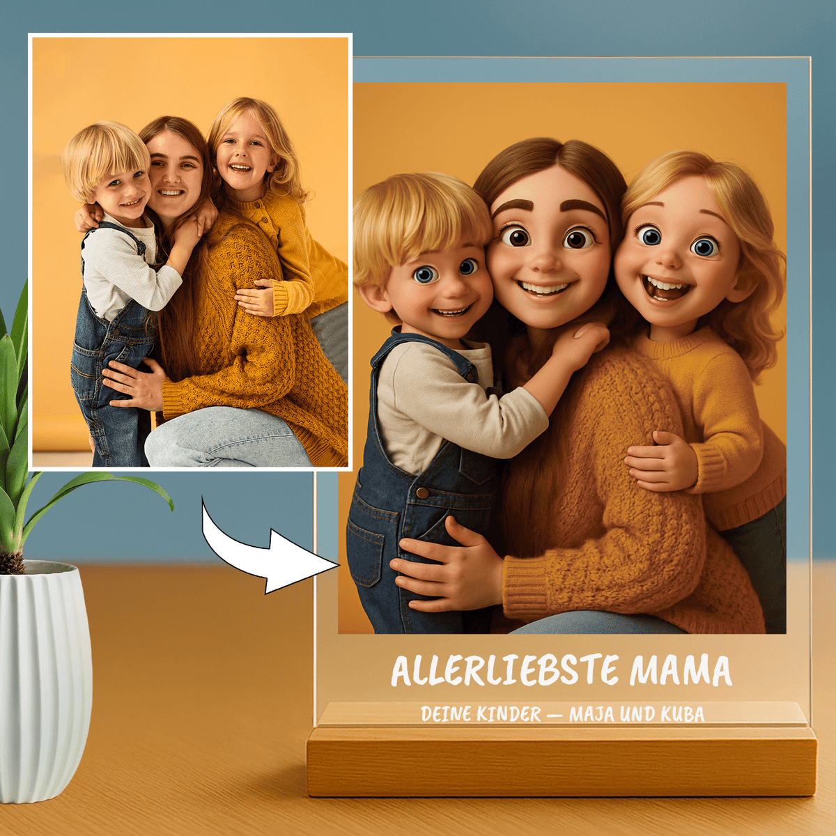 Comic-Porträt auf Acrylglas – Geschenk zum Muttertag - Emmygift.de