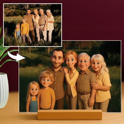 Familie im 3D-Animationsstil - Acrylglas Porträt für Eltern