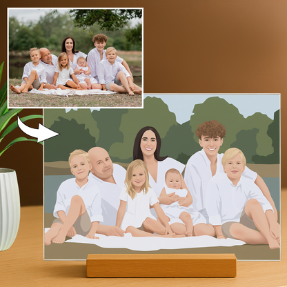 Familie wie in einer Illustration gezeichnet – Acrylglas-Porträt für Eltern