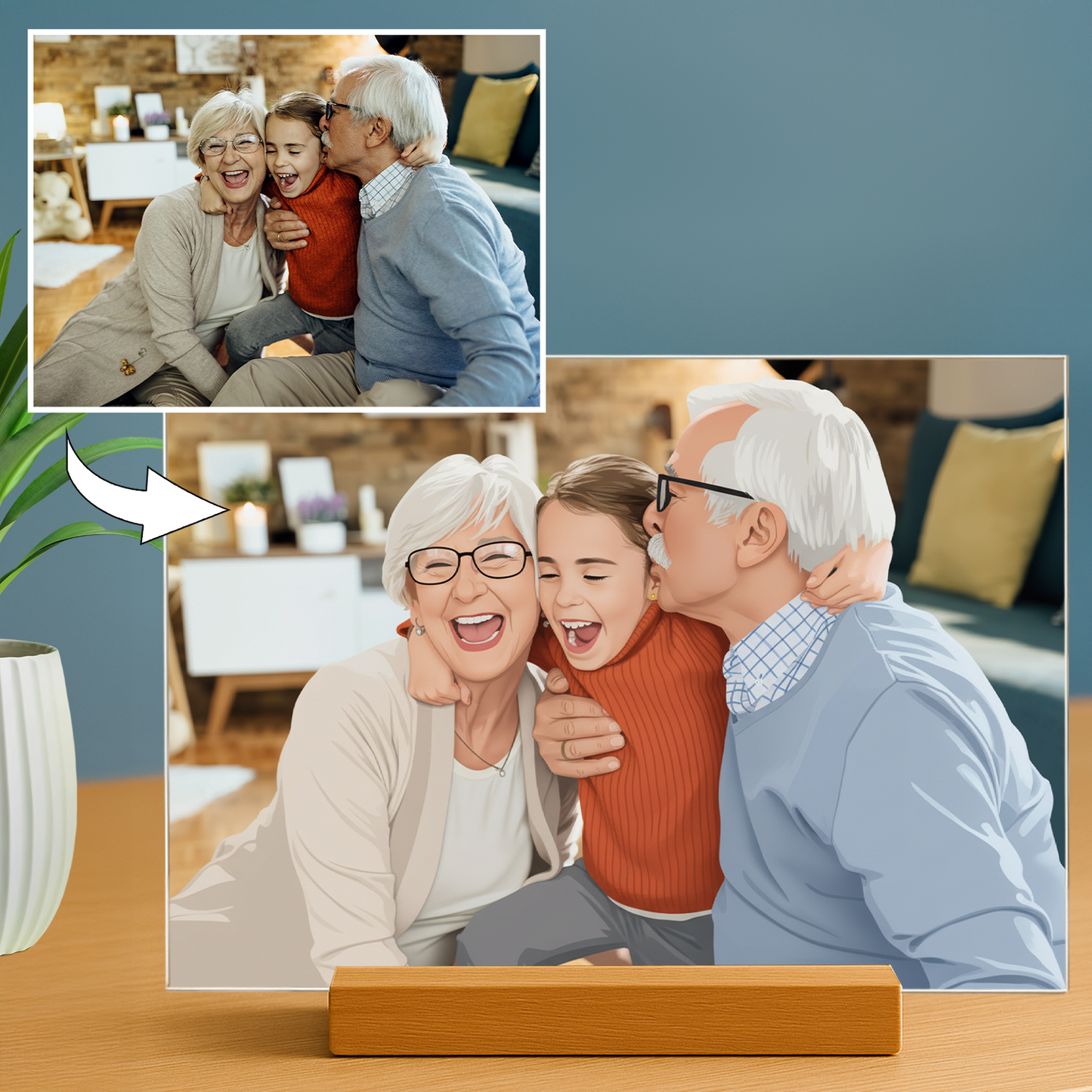Großeltern im Illustrationsstil - Acrylglas Porträt für Großeltern