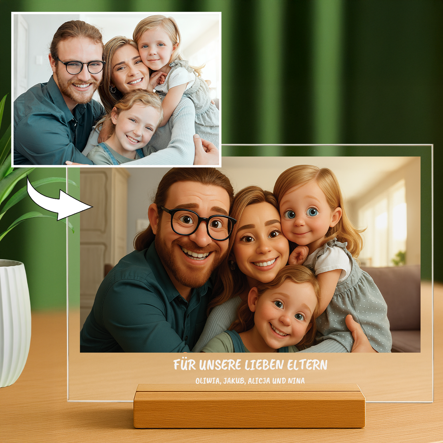 Ihre Familie im 3D-Animationsstil – Porträt auf Acrylglas für Eltern