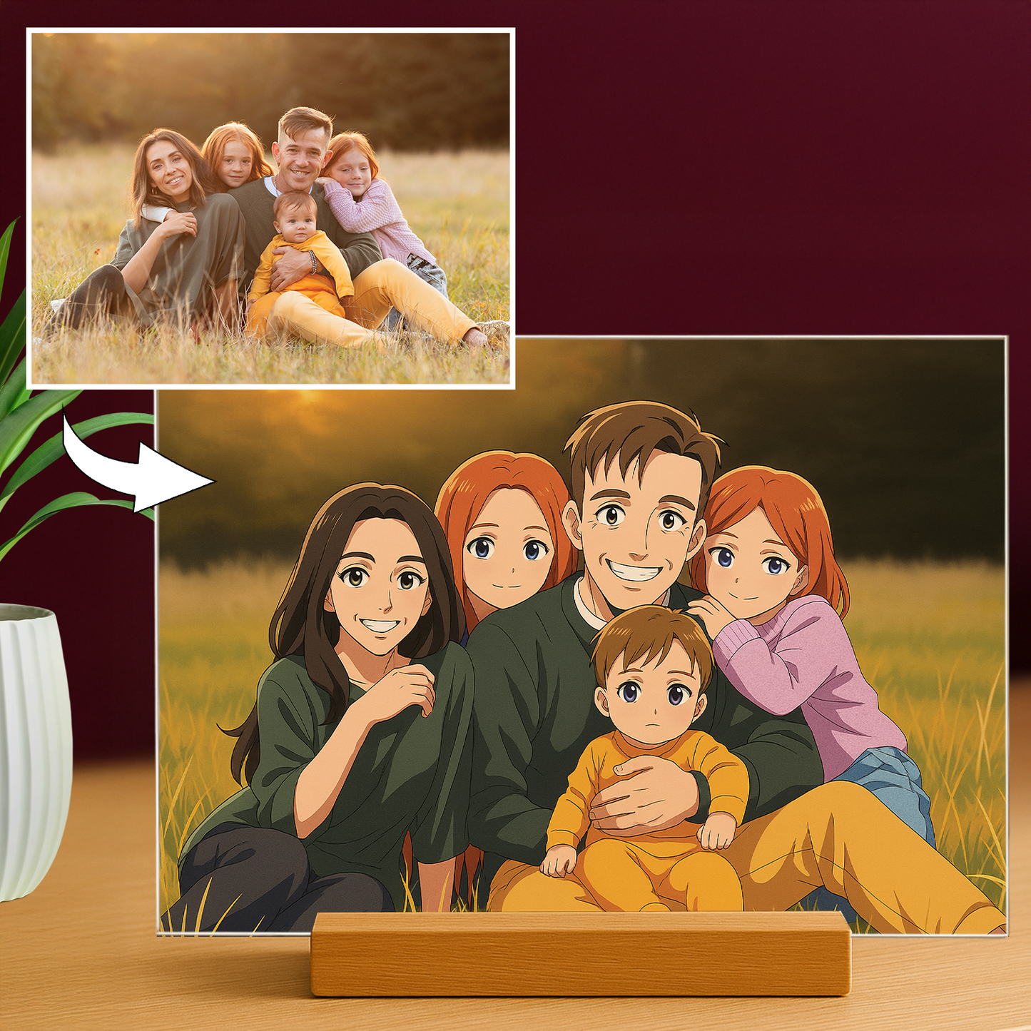 Familie wie aus einem Anime - Acrylglas Porträt für Eltern
