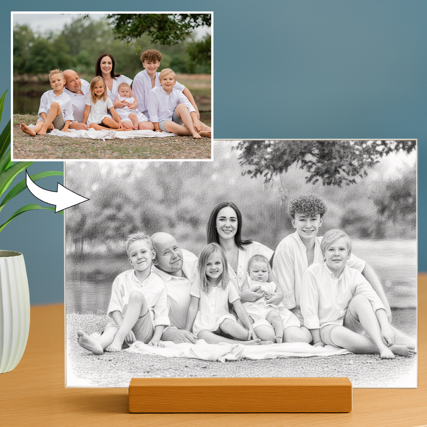 Eure Familie im Bleistiftstil - Acrylglas-Porträt für Eltern