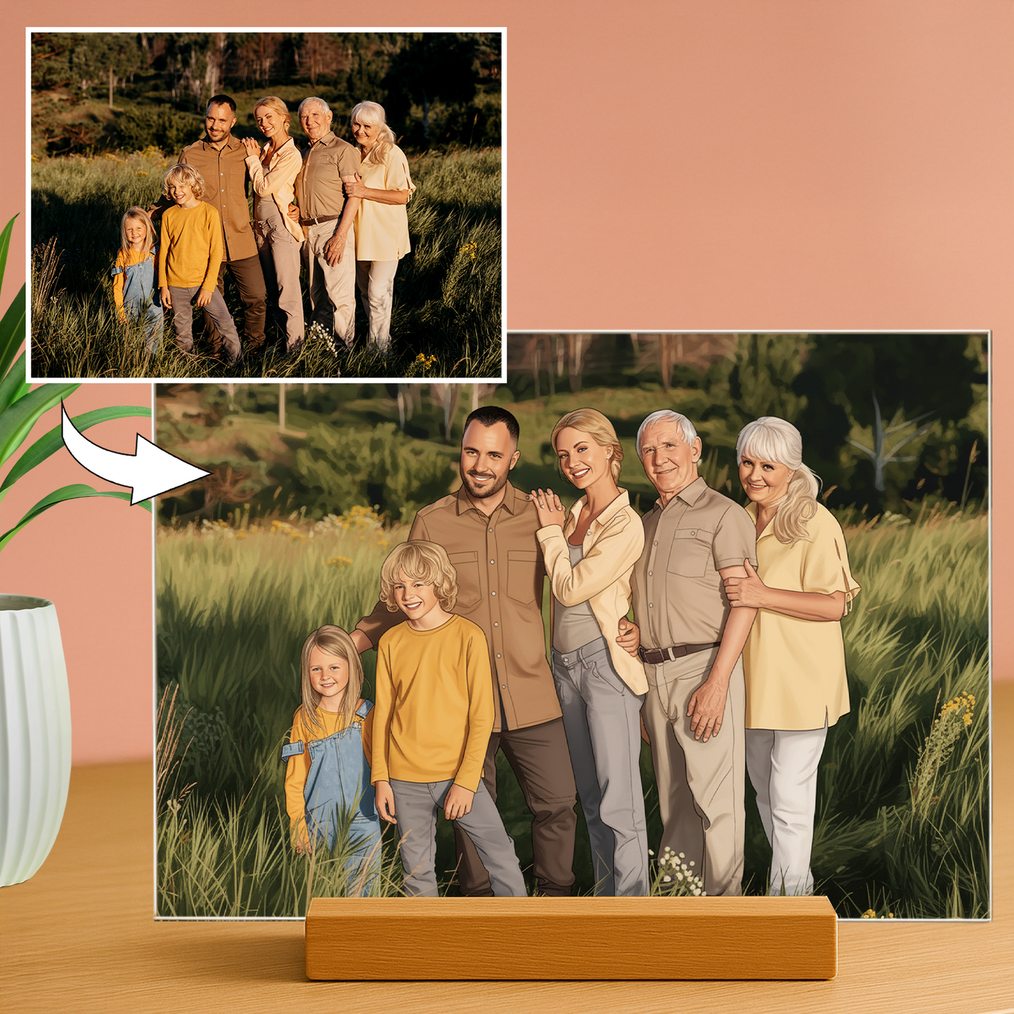 Familie im Cartoon-Stil - Acrylglas-Porträt für die Eltern