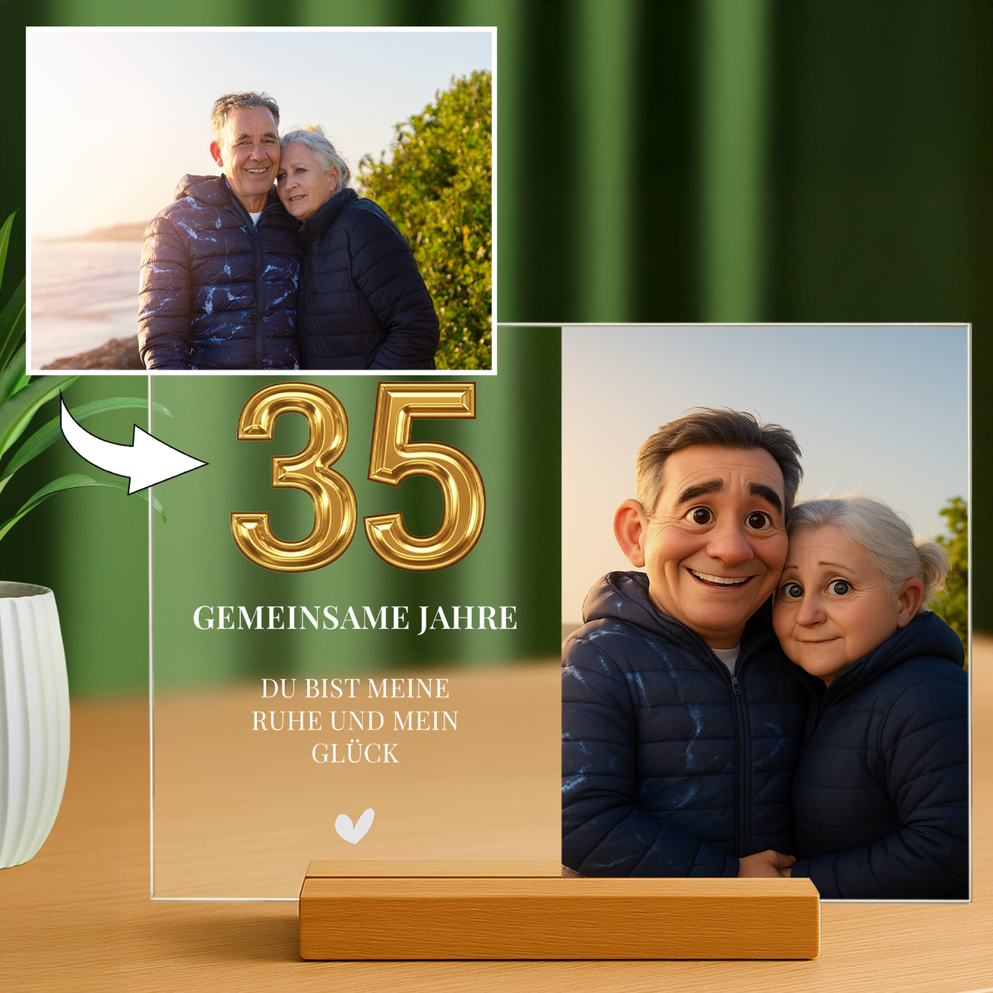 35 gemeinsame Jahre – personalisierter Glasdruck für Paare