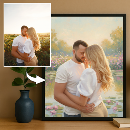 Verliebtes Paar am Teich – Porträt auf Poster für ein Paar