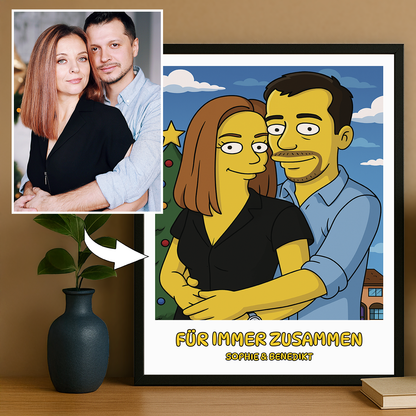 Festliches Paar im Cartoon-Stil – Porträtposter für Paare