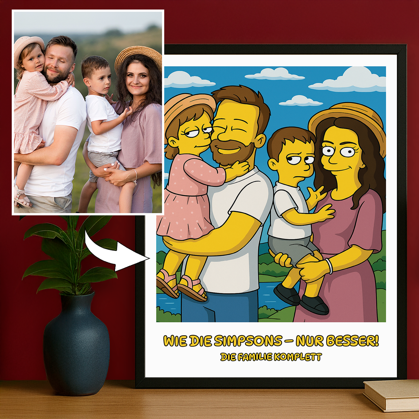Familie im Stil einer beliebten Cartoonserie – Porträtposter für Eltern