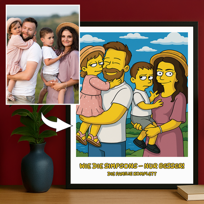 Familie im Stil einer beliebten Cartoonserie – Porträtposter für Eltern