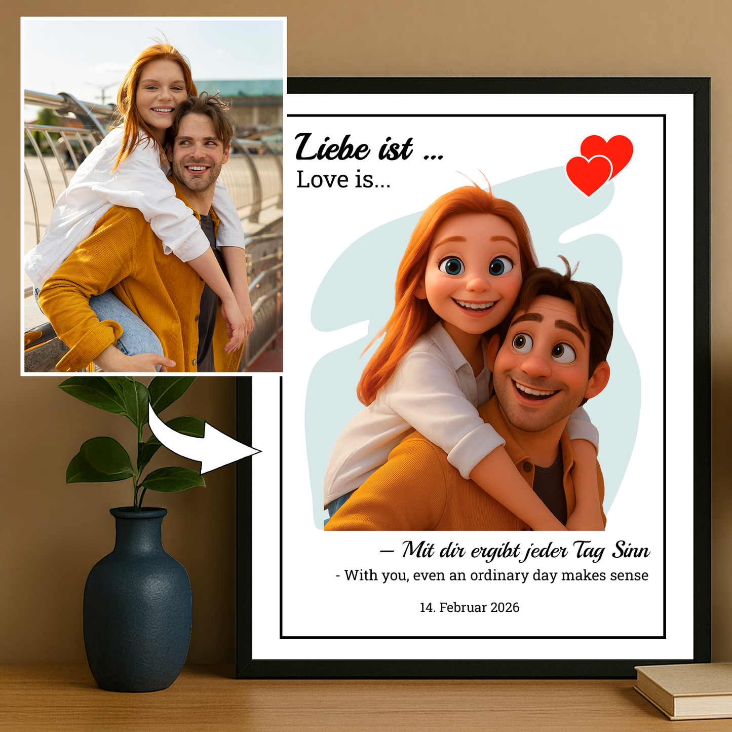 Märchenhafte Illustration eines Paares + Text – personalisiertes Poster für Paare
