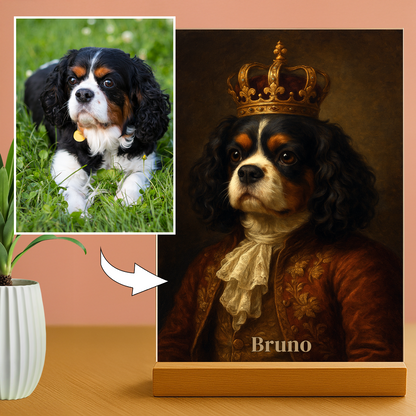 Hund im königlichen Stil - personalisiertes Glasporträt für Hundefreunde