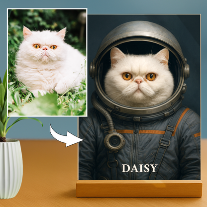 Deine Katze im Weltall – Elegantes Porträt auf Glas