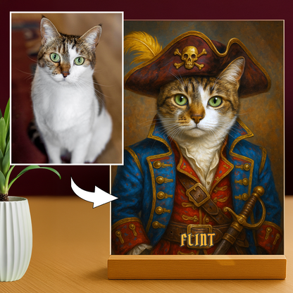 Katze in der Rolle eines Piraten – einzigartiger Glasdruck