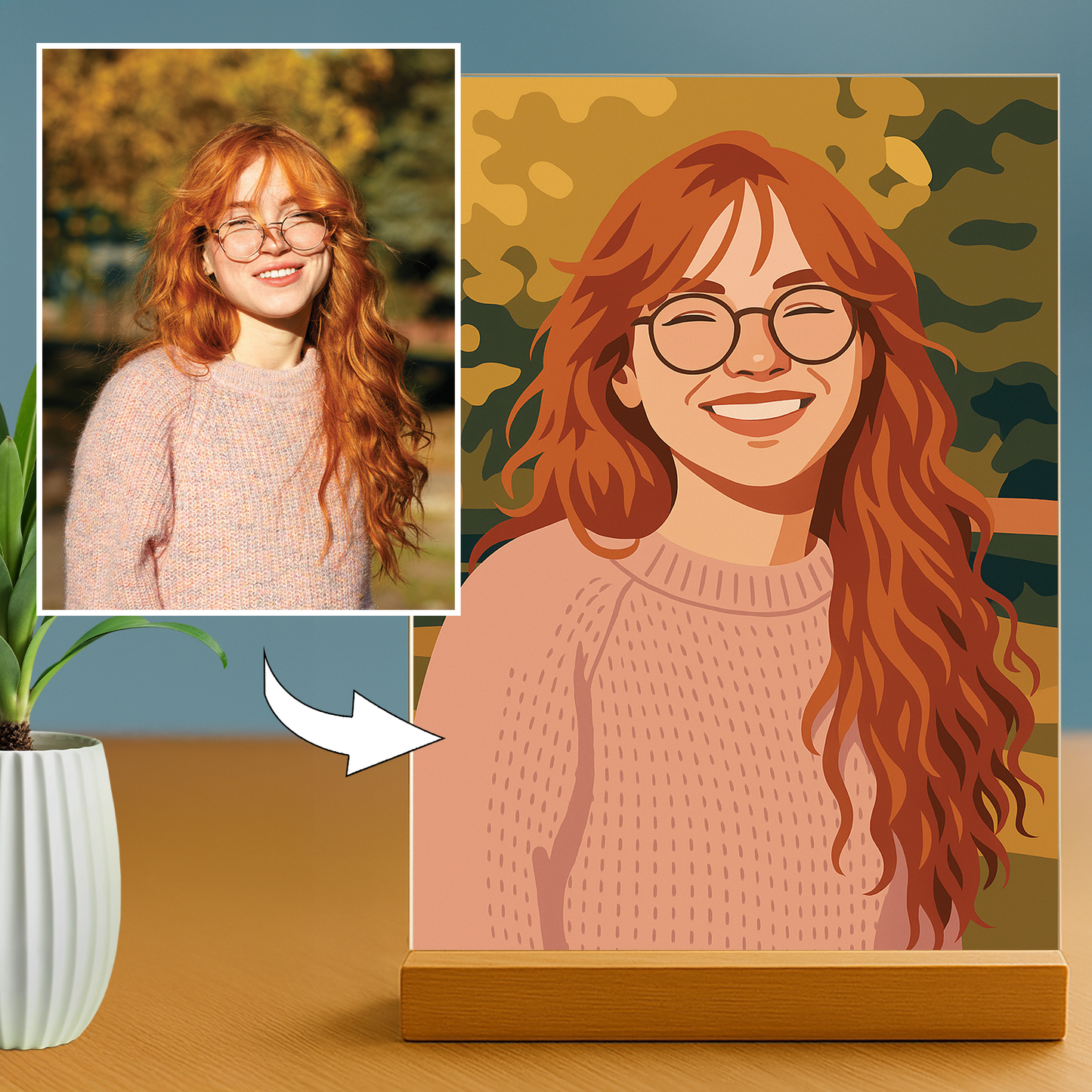 Sie im künstlerischen Illustrationsstil - Acrylglas Porträt für Freundin