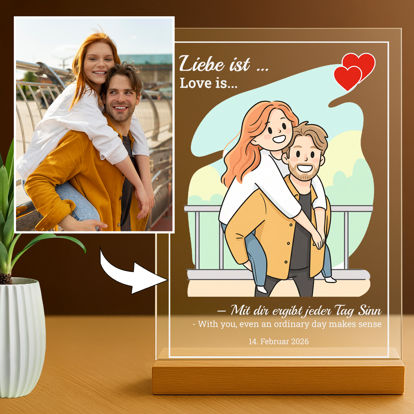 Einzigartige Liebe - personalisierter Glasdruck für Paar