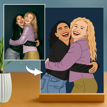 Zwei Freundinnen im Illustrationsstil - Acrylglas Porträt für Freundin