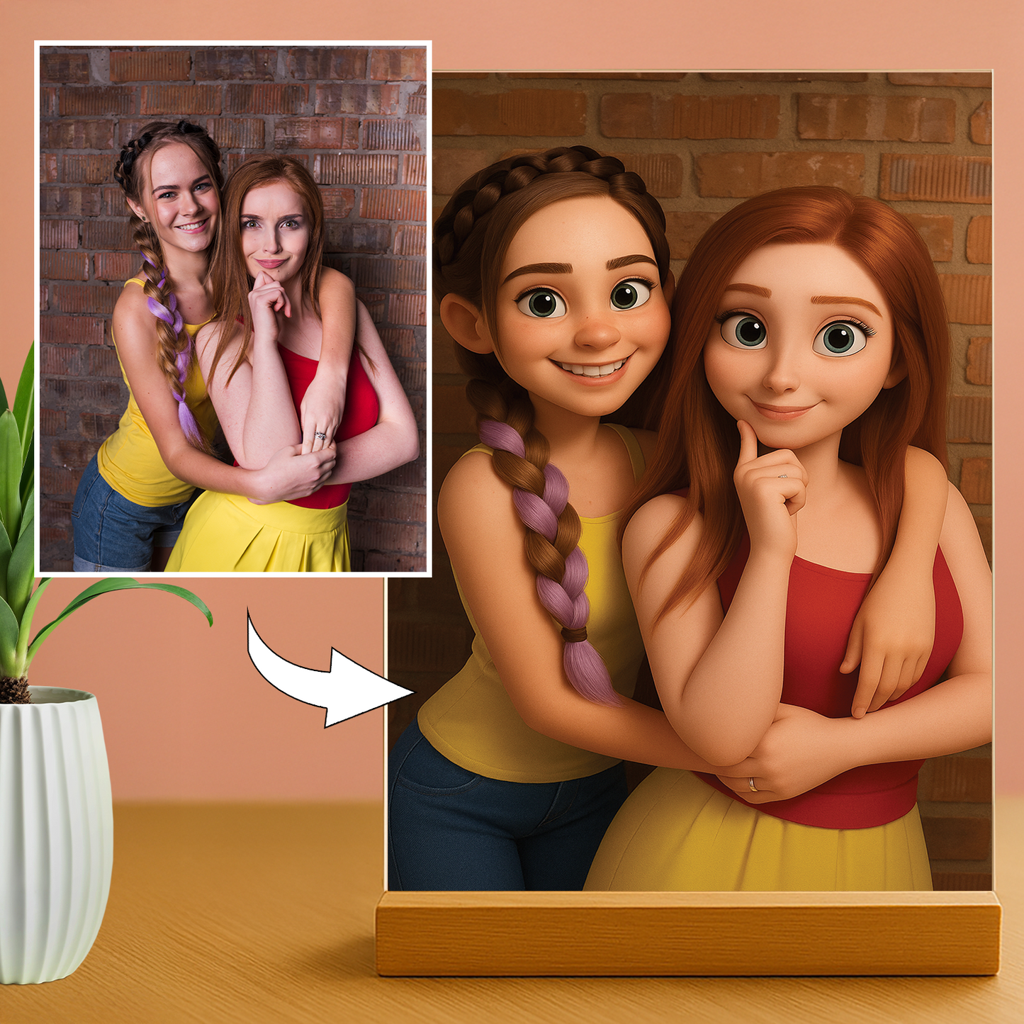 Freundinnen im 3D-Animationsstil – Acrylglas-Porträt für die Freundin