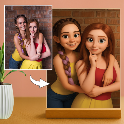 Freundinnen im 3D-Animationsstil – Acrylglas-Porträt für die Freundin