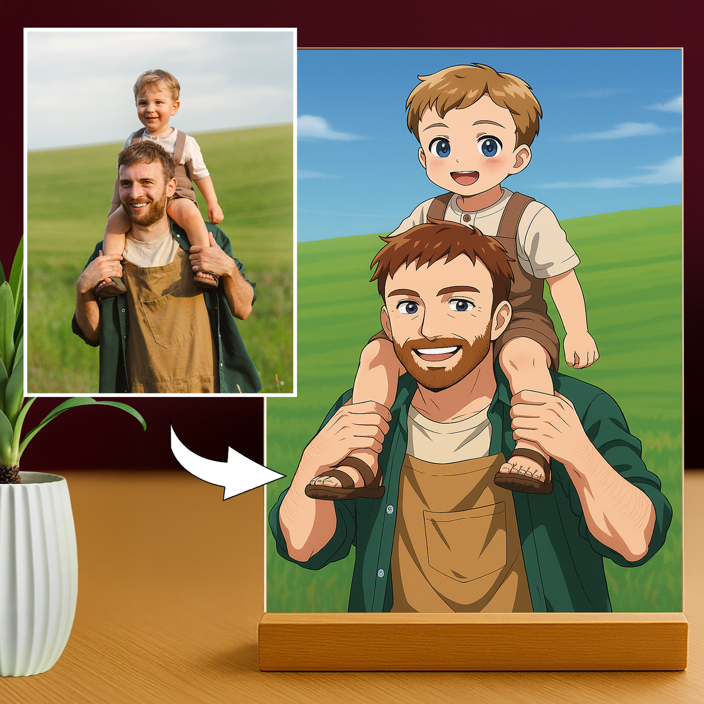Vater und Sohn im Anime-Stil - Acrylglas Porträt für Papa