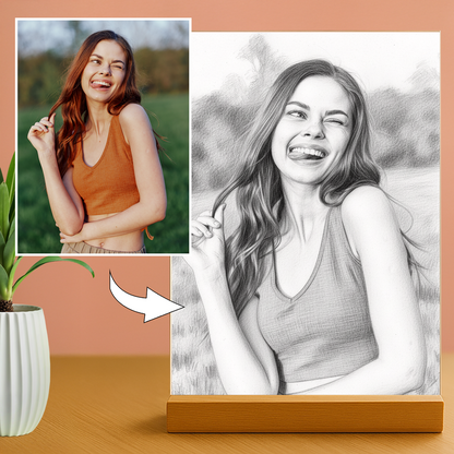 Sie im Bleistiftskizzen-Stil – Acrylglas Porträt für Frau