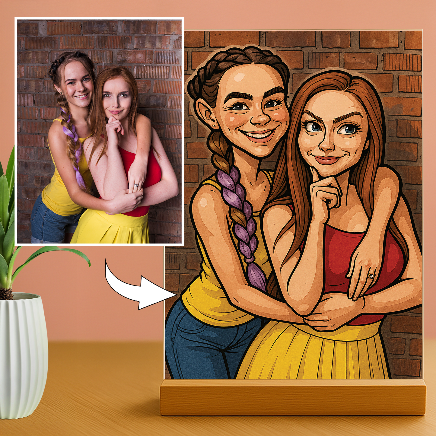 Beste Freundinnen im Karikatureffekt – Acrylglas-Porträt für Freundin