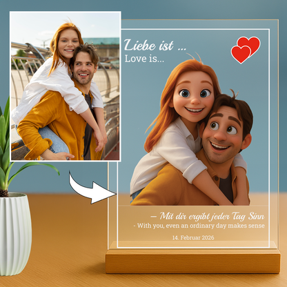 Liebe ist… - personalisierter Glasdruck für ein Paar