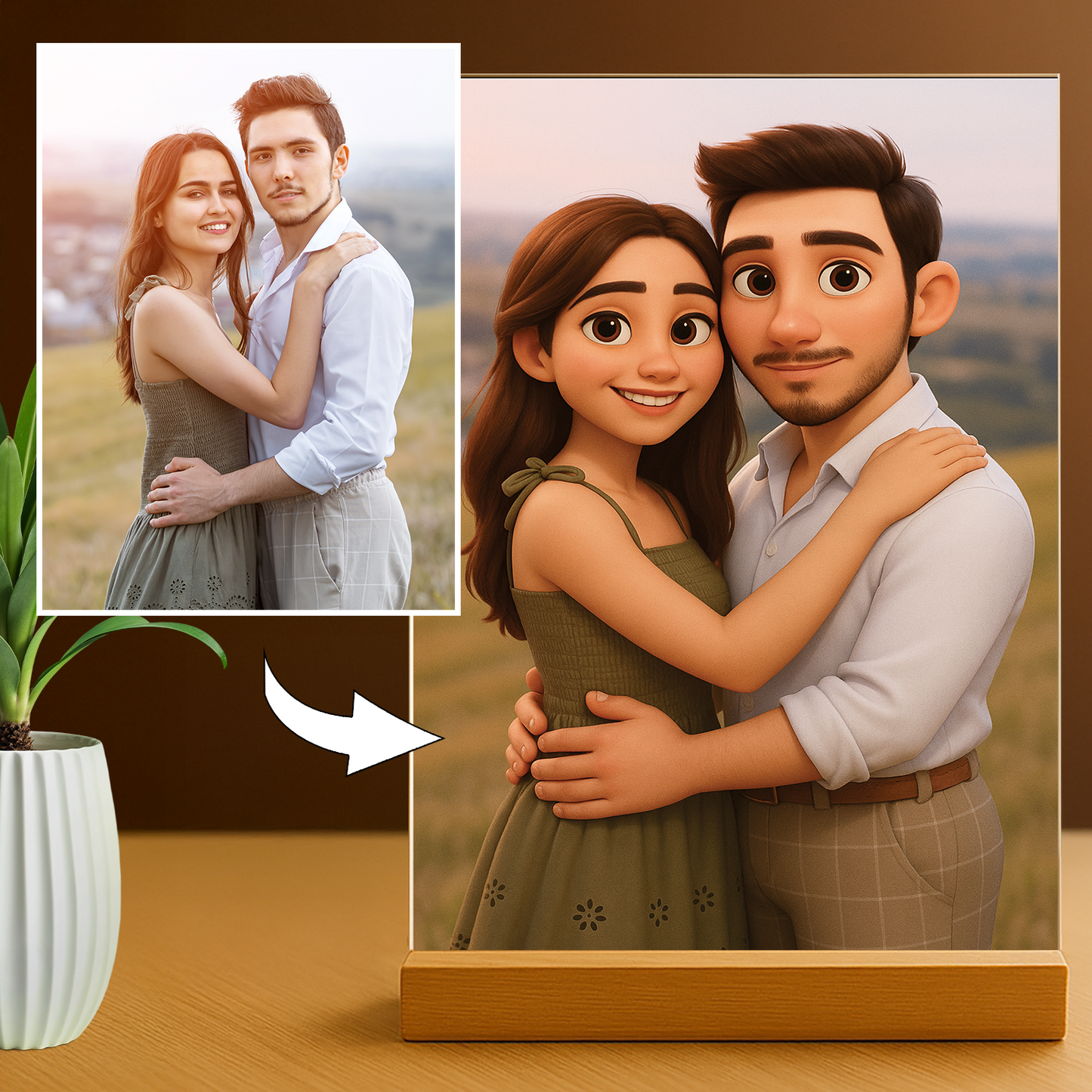 Verliebtes Paar im 3D-Animationsstil - Acrylglas-Porträt für Paare