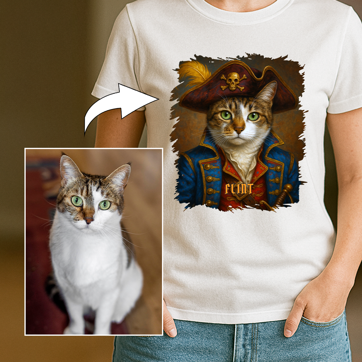 Piratkatze – Damen-T-Shirt mit Aufdruck für Katzenfans